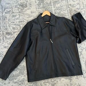 MEN BLACK REAL LEATHER JACKET LAMBSKIN CLAIBORNE VINTAGE SZ L like new GENUINE